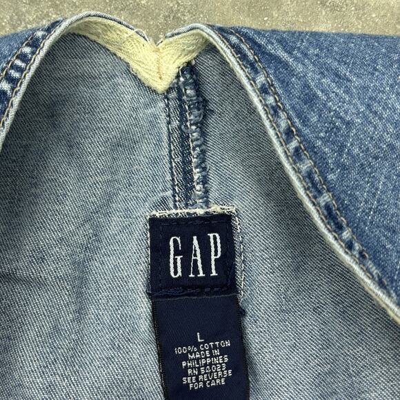 Vintage 2001 GAP Large Short Overalls Baggy Denim Blue Carpenter Shortalls Y2K - Picture 6 of 11
